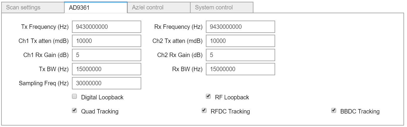 AD9361 settings menu