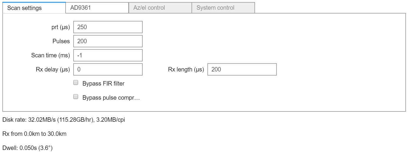 Scan settings menu